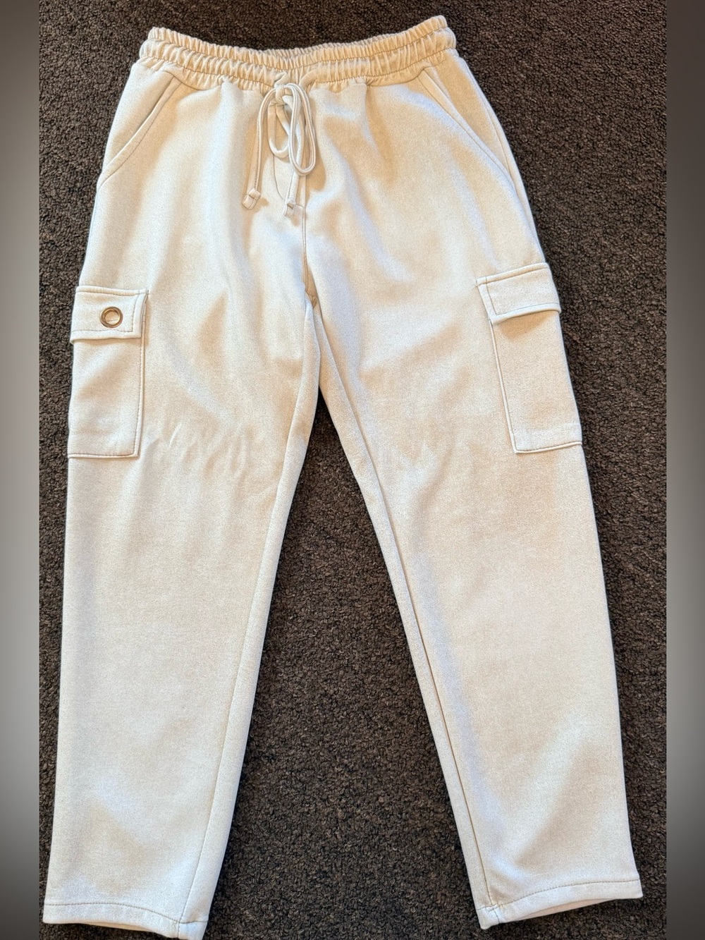 Cream Cargo Joggers with Drawstring Waist and side pockets